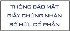 THÔNG BÁO VỀ VIỆC MẤT GIẤY CHỨNG NHẬN SỞ HỮU CỔ PHẦN CỦA CỔ ĐÔNG LƯƠNG TRỊNH HOÀNG CƯỜNG