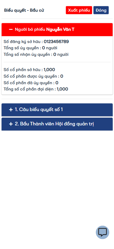 Danh sách phiếu biểu quyết