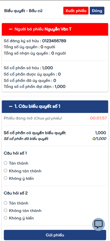Phiếu biểu quyết trực tuyến
